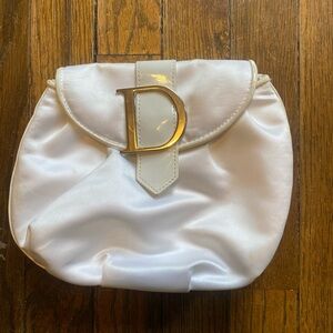 Dior White Satin Cosmetic Pouch with Gold D Accent